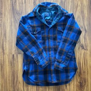 Pendleton Mens 16 Shirt 100% Virgin Wool Field Plaid Blue Vintage Long Sleeve